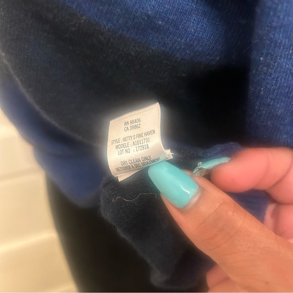 THEORY Striped Blue Turtleneck Wool Cashmere Sweater Goth Wednesday Addams Cosy - Picture 6 of 8